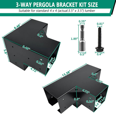 Three Way And Four Way Right Corner Pergola Bracket Kit For 4x4 Wood Beams Built Tough Cast Iron With Galvanized Waterproof Finish