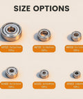 Image showing size options for 60 Pack Deep Groove Ball Bearings Carbon Steel Assortment Kit for various applications.