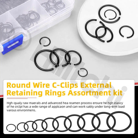Precision 150Pcs Round Wire C Clips Set In 10 Sizes M10 To M26 GB8952 Retainer Clips Kit Black Internal Snap Rings For Holes And Shafts And Mechanical Assemblies In Automotive DIY Projects With Organized Storage Box Hilitchi
