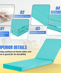 Teal Yard-Ready Two-Piece Outdoor Chaise Lounge Cushions Set With 3-Layer Waterproof Removable Covers And Ties, features detail.