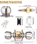 Dimensions of 18 Piece Stainless Steel Door Knob Set With Lock And Key Privacy Lock Ball Door Handles shown in detail