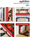 Multi-Fold Magnetic Spirit Level Measuring Ruler For Woodworking, Home, showing vertical, horizontal, and angle measurements in various uses.