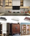 4 Pack Cabinet Magnetic Catch Set for Doors and Drawers Brown displayed in kitchen and closet settings