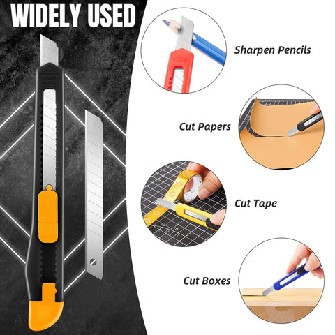 4 Pack Retractable Utility Knife With 9mm Snap Off Blades, Heavy Duty Workhorse Box Cutter for cutting paper, tape, and boxes