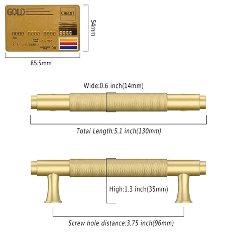 Upgrade Your Kitchen Setup With These Slick 10 Pack 7 Inch Knurled Gold Cabinet Pulls Featuring Hella Sturdy Matte Finish Heavy Duty Drawer Handles And Cupboard Hardware For Home Renovations showing dimensions of gold drawer handle.