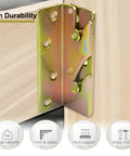 Heavy Duty Bed Rail Brackets Set Of Four Gold Anti Rust Steel Frame Hardware With Screws For Quick Non Mortise Install Top Shelf Load Bearing Design close-up of durable bracket mounted on wood.