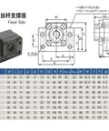Diagram and specs of BK fixed side for Heavy Duty 1500mm Ball Screw Kit With 20mm Guide 5mm Pitch Pro Grade End Machined BK15 BF15