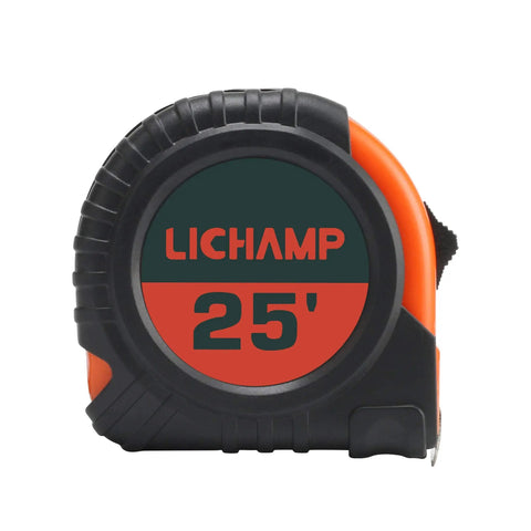 25 ft retractable tape measure with easy read fractions, orange and black casing, part of Bulk Six Pack 25 Ft Tape Measure With Easy Read Fractions One Eighth Increments, Retractable Measuring Tape, One Inch Wide, Durable Blade, Ideal For DIY Projects And Pro Contractors
