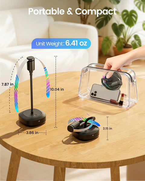 4 Pack Food Table Fans With 2000mAh Rechargeable Battery, USB Powered Portable Fans displayed on a table, showing compact size.
