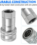 Hydraulic quick-connect coupler, 1/2" ISO 7241-A, silver metal with knurled sleeve and dust cap