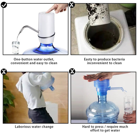 2 Pack USB Powered Electric Water Pump For 5 Gallon Bottles With On Off Switch, showing use comparison and benefits.