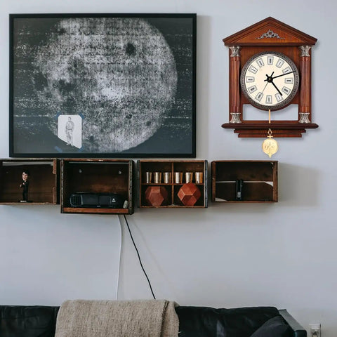 Wooden wall clock with durable metal pendulum replacement for wall clocks and DIY timepiece projects, quartz repair accessory part.
