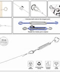 Beefy Turnbuckle Kit and Wire Rope Crimping Tool Set with cable and turnbuckles for garden lights, picture hanging, and clothes.