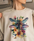 Watercolor Dragonfly Heat Transfer Stickers Set For Clothes Dope Iron On Patches 9 Pcs on sweatshirt with floral design