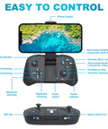 Foldable 1080P Camera With Remote Control Gesture Selfie Voice Control with labeled drone remote showing functions.