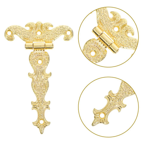 Set Of 2 Vintage Zinc Alloy Door Hinges Beefy Heavy Duty Decorative Box Hinges With Stable Support And Reliable Connection For Home Decor And Flower Boxes In Gold, showing intricate design and gold finish.