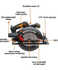 Pro Grade Cordless Circular Saw With A Kickin 20v Brushless Motor And Rock Solid 7 Inch Blade, side view with labeled features.