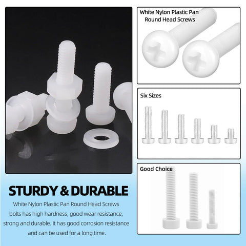 Top Shelf M3 Nylon Phillips Pan Head Screw Kit 360 Piece Assortment showing white nylon screws and washers in various sizes.
