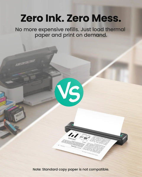 Super Slick Portable Wireless Thermal Printer Zero Hassle 300 Dpi Resolution Prints On Phones And Laptops Big Time Travel Essential For Quick Documents Anywhere In Matte Black Layout with document printing in action.