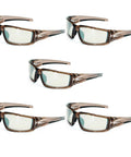 Rock Solid Safety Glasses Five Pack Brown Frame With Sct Reflect Fifty Lens And Antiscratch Coating For Construction Shop Gear Up With Kickin Glare Reduction And Hella Durable Protective Eyewear For Work And Outdoor Adventures