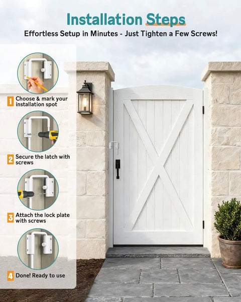 Installation steps for Lock Down Your Doorway With Heavy Duty White U Shaped Sliding Door Lock Featuring Tough Anti Pry Rotating Latch For 90 Or 180 Degree Barn Doors Quick High Mount Setup.