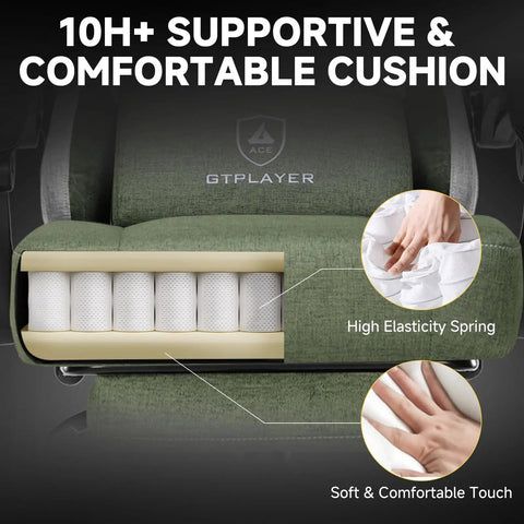 All Day Comfort Fabric Gaming Chair Built For Long Gaming Sessions With Pocket Spring Cushion detail view of cushion layers.