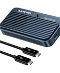 Badass M.2 NVMe SSD Enclosure With Smart Fan Cooling Supports Up To Eight TB Portable Drive with USB-C cables.