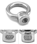 Close-up of Lifting Eye Nut 10 Pack One Quarter Inch UNC Marine Grade Stainless Steel 316 with corrosion-resistant design.