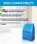 Compatibility list and single blue vacuum filter bag from 20 Pack Universal Wet Dry Vacuum Filter Bags For 2.5 To 5 Gallon Vacs Fits Craftsman.