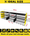 Heavy Duty Wall Mounted Tool Organizer With Four Layer Storage And Twelve Drill Holders For Garage And Workshop, dimensions shown