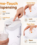 Two 64oz Leakproof Plastic Pitchers With Lids For Fridge Door showing one-touch dispensing feature with sealed and open states.