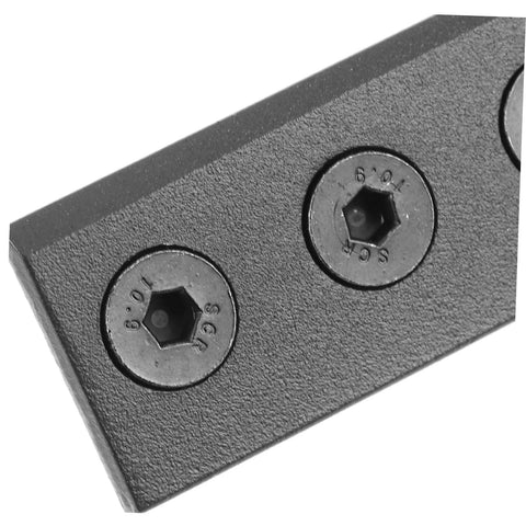 Close-up of Sliding Barn Door Track Connector Kit With Metal Flat Mending Plate Set featuring screws for durable track repair