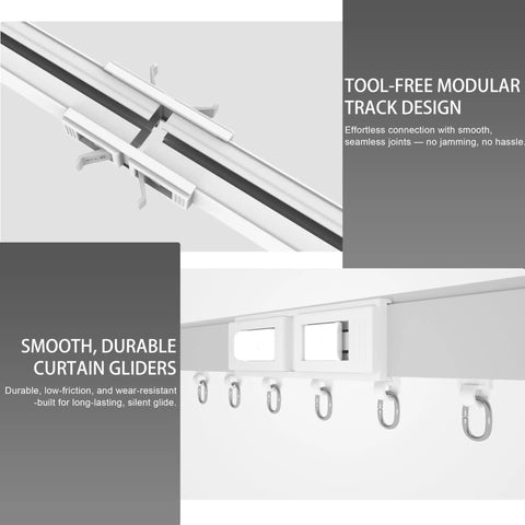 Smart Electric Curtain Track Beltless No Cutting Required Fully Adjustable Up To 118 Inches Quiet Motor Adjustable Speed Remote Included Works With Alexa Google Home Siri And Apple Watch modular white curtain track and gliders
