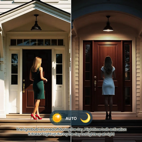 Motion Activated LED Bulbs Three Pack 13W 100W Equivalent A19 E26 Dusk To Dawn Security Lights For Indoor Outdoor Use 5500K Daylight on porch