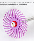 Pink nylon abrasive wheel from 88pcs 1 Inch Radial Bristle Disc Kit with 3mm shank for rotary tools, polishing disc close-up