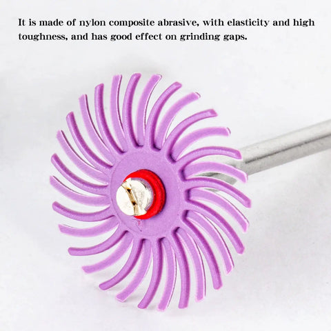 Pink nylon abrasive wheel from 88pcs 1 Inch Radial Bristle Disc Kit with 3mm shank for rotary tools, polishing disc close-up