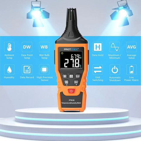 All In One Digital Temperature And Humidity Meter With Wet Bulb Dew Point Readout For Indoor Outdoor Use Min Max Data Hold