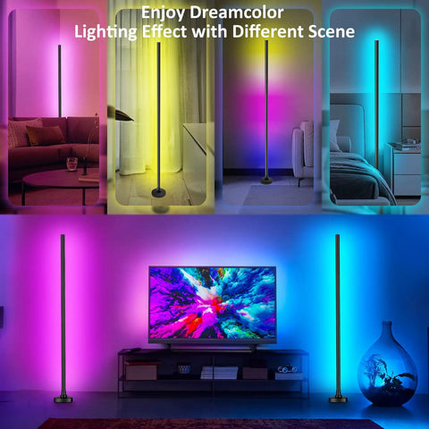RGBIC Corner Floor Lamp With Remote And App Control 55 Inch Modern Minimalist LED Floor Lamp For Bedroom And Living Room Lit Color Changing Light With DIY Modes And Timing Brightness Boost For Any Mood