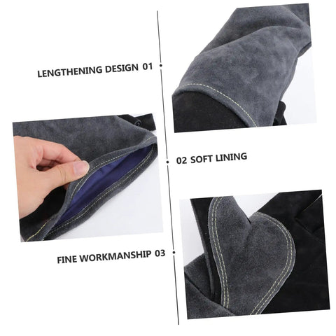 Built Tough As Nails Heat Resistant Oven Gloves For Bbq Grilling And Welding Industrial Grade showing lengthening design and soft lining.
