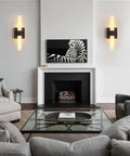Set Of Two Dope Matte Black Wall Sconces With Frosted Glass Shades for indoor living room modern wall mounted lamps