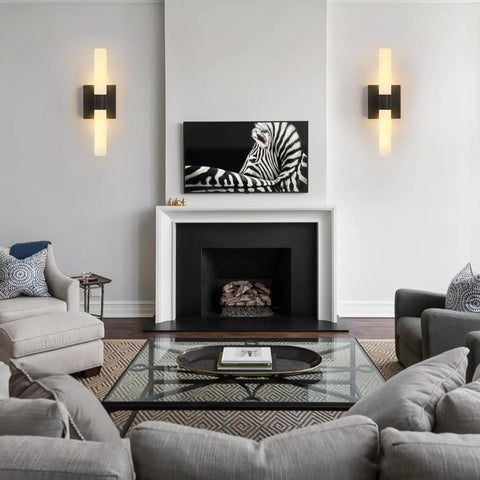 Set Of Two Dope Matte Black Wall Sconces With Frosted Glass Shades for indoor living room modern wall mounted lamps