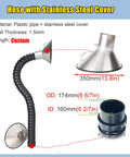 No Sweat Eight Foot Flexible Fume Extraction Arm Pulls Welding Smoke And Soldering Dust Fast With Three Sixty Degree Free Twisting Action And Top Shelf Industrial Ventilation Setup with stainless steel cover.