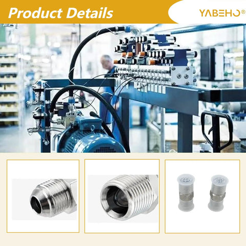 2-pack hydraulic hose adapters: 3/8 in JIC 37° male to 3/8 in NPT male straight connectors, metal with protective covers.