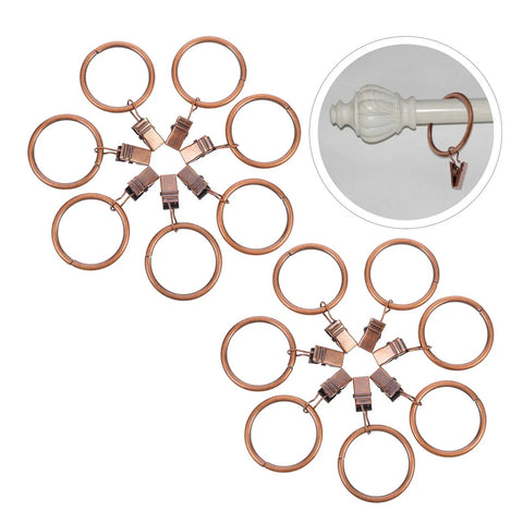 50 Pieces Vintage Bronze Shower Curtain Hooks With Hanging Clips And Glide Rings For Bathroom shown in circular arrangement