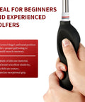 Silicone Full Coverage Golf Swing Grip Trainer for Right Handed Golfers being held in a hand, showing grip posture correction.