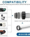 40mm To One And One Half Inch Pool Hose Adapter Kit For Attaching 40mm Hoses To Hayward Filter Pumps, compatibility diagram