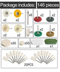 146 Piece Rotary Tool Buffing And Polishing Kit With Pro Grade Abrasive Wheels, Wool Felt Pads, And Detailed Polishing Heads Set