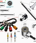 Detailed view of Pro Grade 31 Piece Flexible Drill Bit Extension Kit With 105 Degree Right Angle Attachments, various sizes and components.