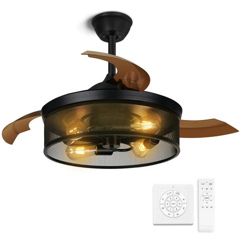 42 Inch Retractable Ceiling Fan With Lights Killer Reversible 6 Speeds Cage Industrial Farmhouse Ceiling Fan