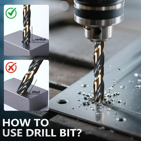 Heavy Duty HSS Drill Bit Set 1/16 To 1/2 Inch With Black And Gold Oxide Finish M2 Jobber Length Twist Bits in use drilling metal